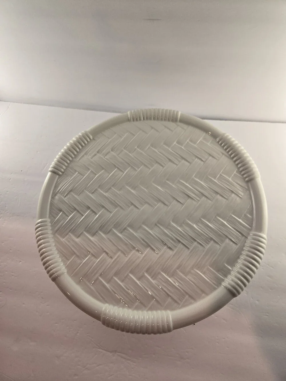 Este Ceramiche Italy White Basketweave Cake Pedestal, Vintage